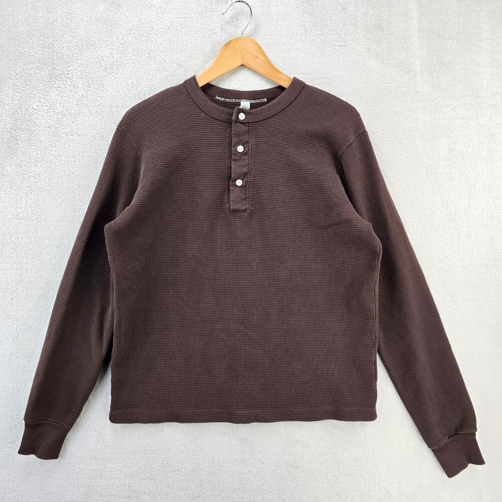 Los Angeles Apparel Henley Shirt Mens Medium Brown Long Sleeve Dexter Thermal